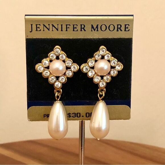 Jennifer Moore | Gold and Faux Pearl Drop Earrings | 1 3/4” Length - Picture 2 of 2